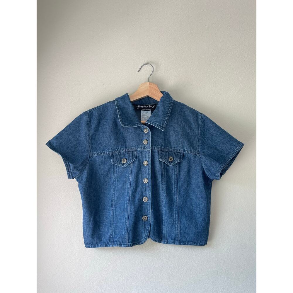 All That Jazz 90s Cropped Denim Button-Down Tee – Size S/M